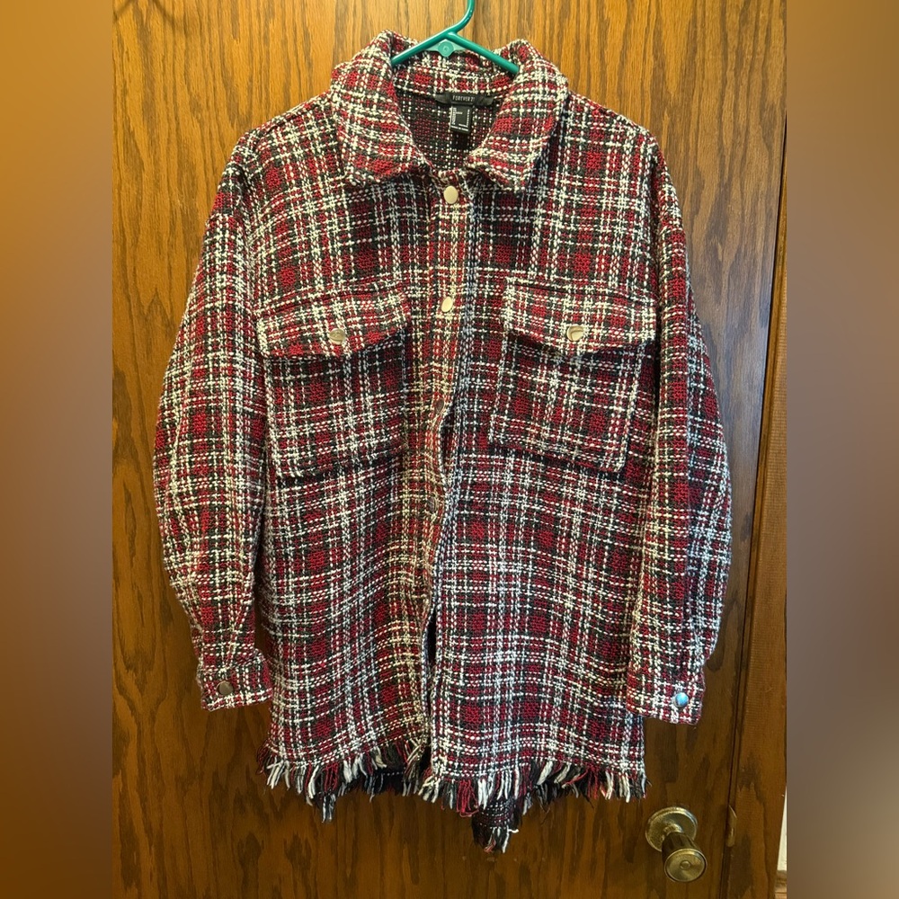 Forever 21 Oversized Red and Black Plaid Tweed Shacket